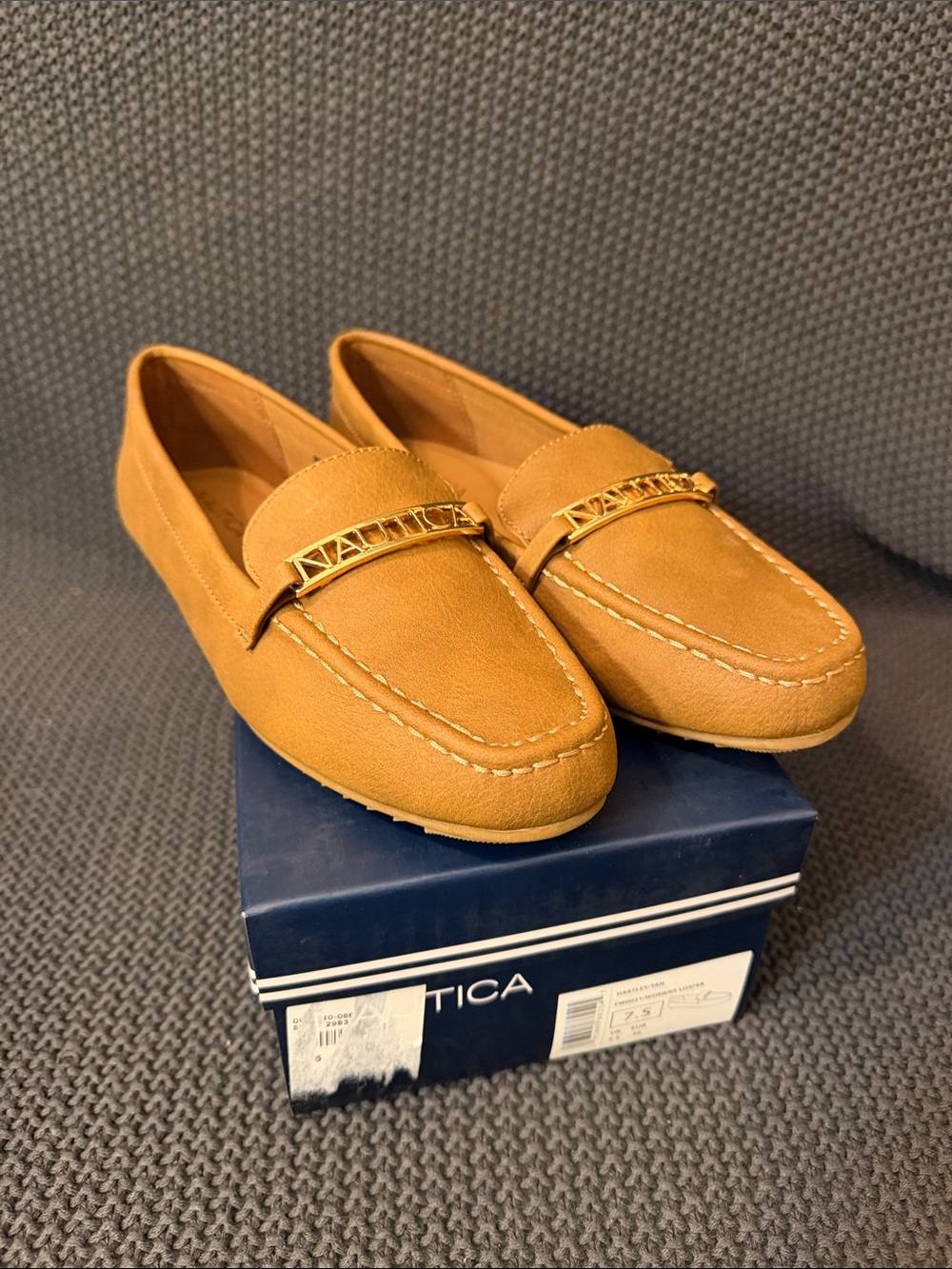 Women’s Tan Suede Slip-On Loafers with Gold Accent